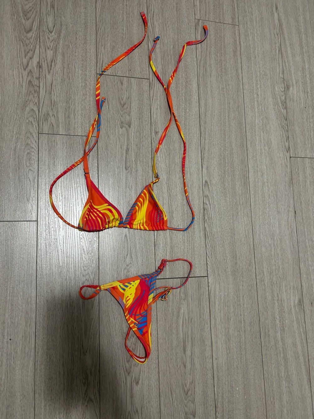 Vibrant Red & Yellow Tie-String Bikini - XS